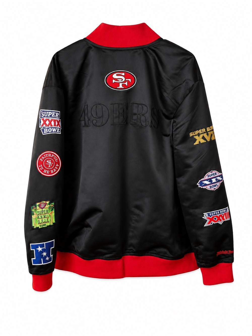 San Francisco 49ers Black & Red Satin Bomber Jacket
